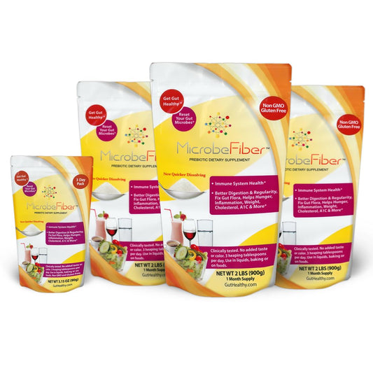 MicrobeFiber Prebiotic Soluble Fiber - Reset Gut Microbes & Get Gut Healthy 3-Month Supply with Bonus Travel Pack
