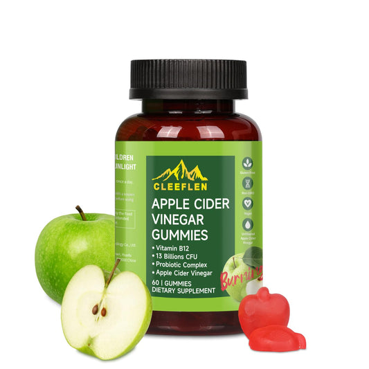 CLEEFLEN Apple Cider Vinegar Gummies, with Vitamin B12 and Probiotics, Supports Digestive Health, Detox Cleanse, Immune Boost, Gluten-Free, Suitable for Vegetarians [60 Gummies]