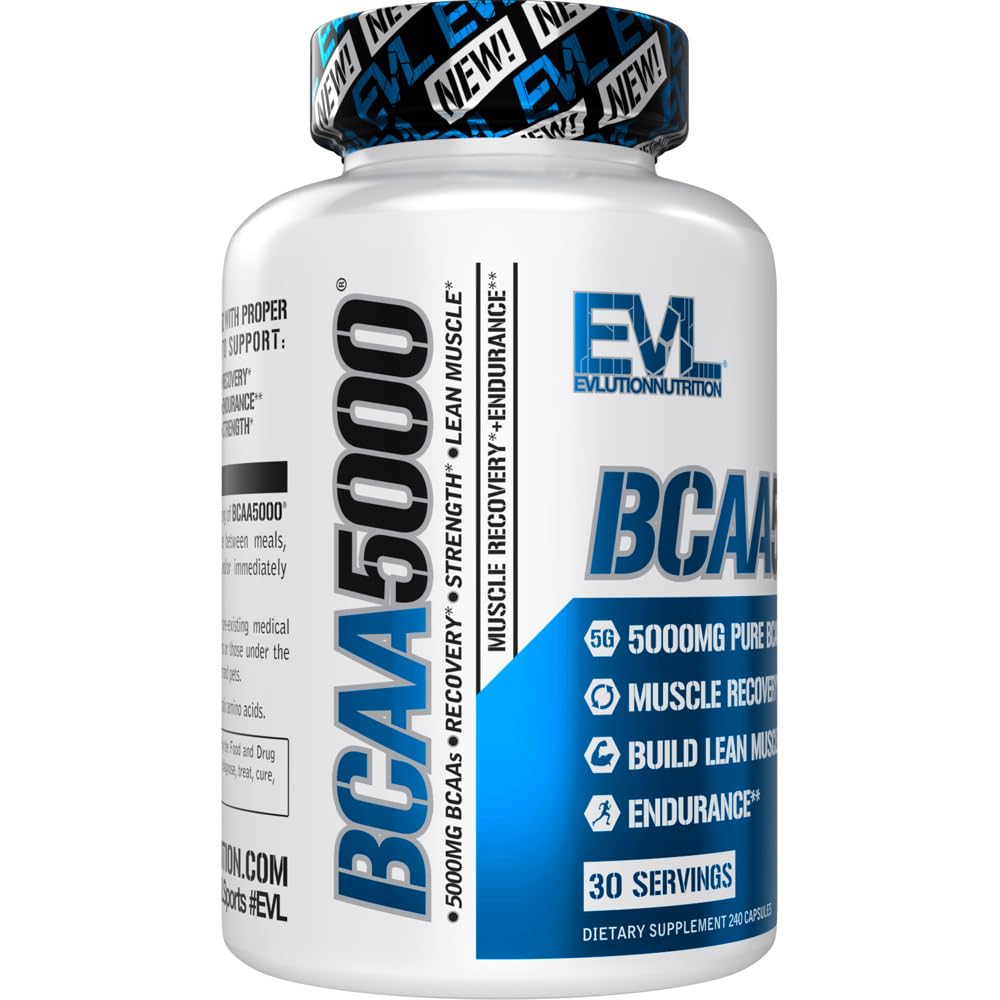 BCAAs Amino Acids Supplement for Men - EVL 2:1:1 5g BCAA Capsules for Post Workout Recovery and Lean Muscle Builder for Men - BCAA5000 Branched Chain Amino Acids Nutritional Supplement - 30 Servings