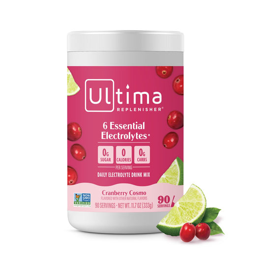 Ultima Replenisher Daily Electrolyte Powder Drink Mix - Cranberry Cosmo, 90 Servings - Hydration Powder with 6 Key Electrolytes and Trace Minerals - Keto Friendly, Non-GMO and Sugar-Free