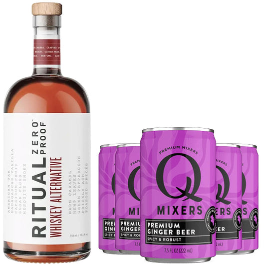 Ritual Zero NonAlcoholic Whiskey Alternative with 5 Pack of Q Mixers Ginger Beer for your favorite AlcoholFree Mixed Drink