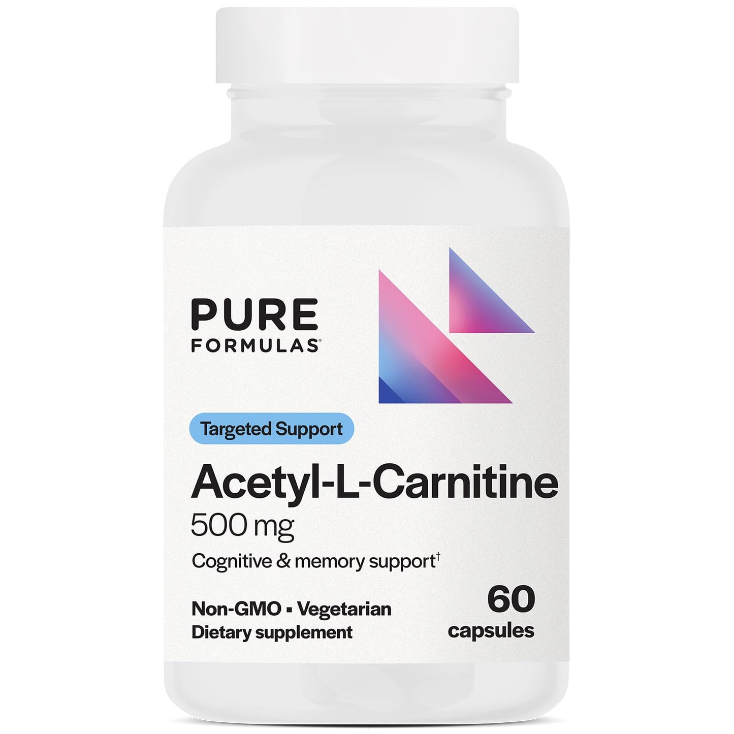 PureFormulas Acetyl L-Carnitine Cognitive & Memory Support L Carnitine Supplement for Brain, Focus, & Calmness Alcar, 500mg Dairy Free Non-GMO 60 Capsules