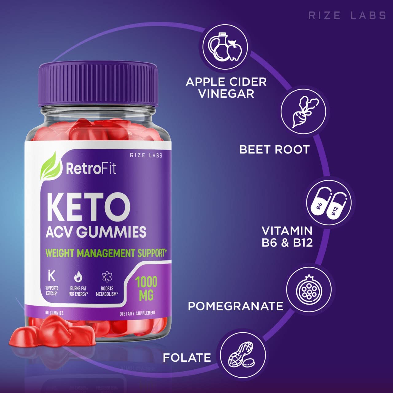 rize labs - RetroFit Keto ACV Gummies for Advanced Weight Loss with Apple Cider Vinegar, Supplement Helps in Reducing Belly Fat, for Extra Strength (300 Gummies)