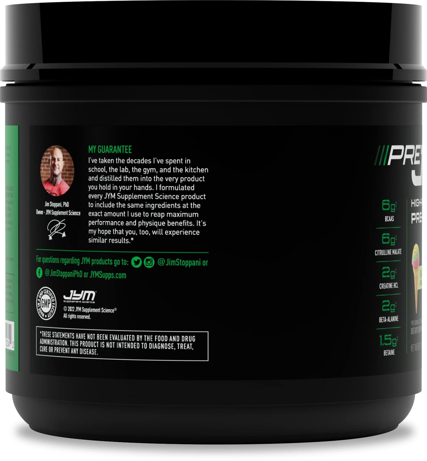 JYM Supplement Science Pre JYM Rainbow Sherbet Pre Workout Powder for Men & Women, BCAAs, Nootropics, Creatine HCI, Citrulline, Beta-Alanine, Betaine, Taurine, Huperzine, 20 Servings