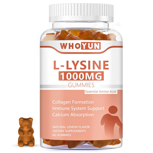 Whoyun L-Lysine 1000mg Gummies, Chewable Lysine Supplement for Adults, Immune Support, Collagen Formation Support, Lemon Flavor, 60 Count