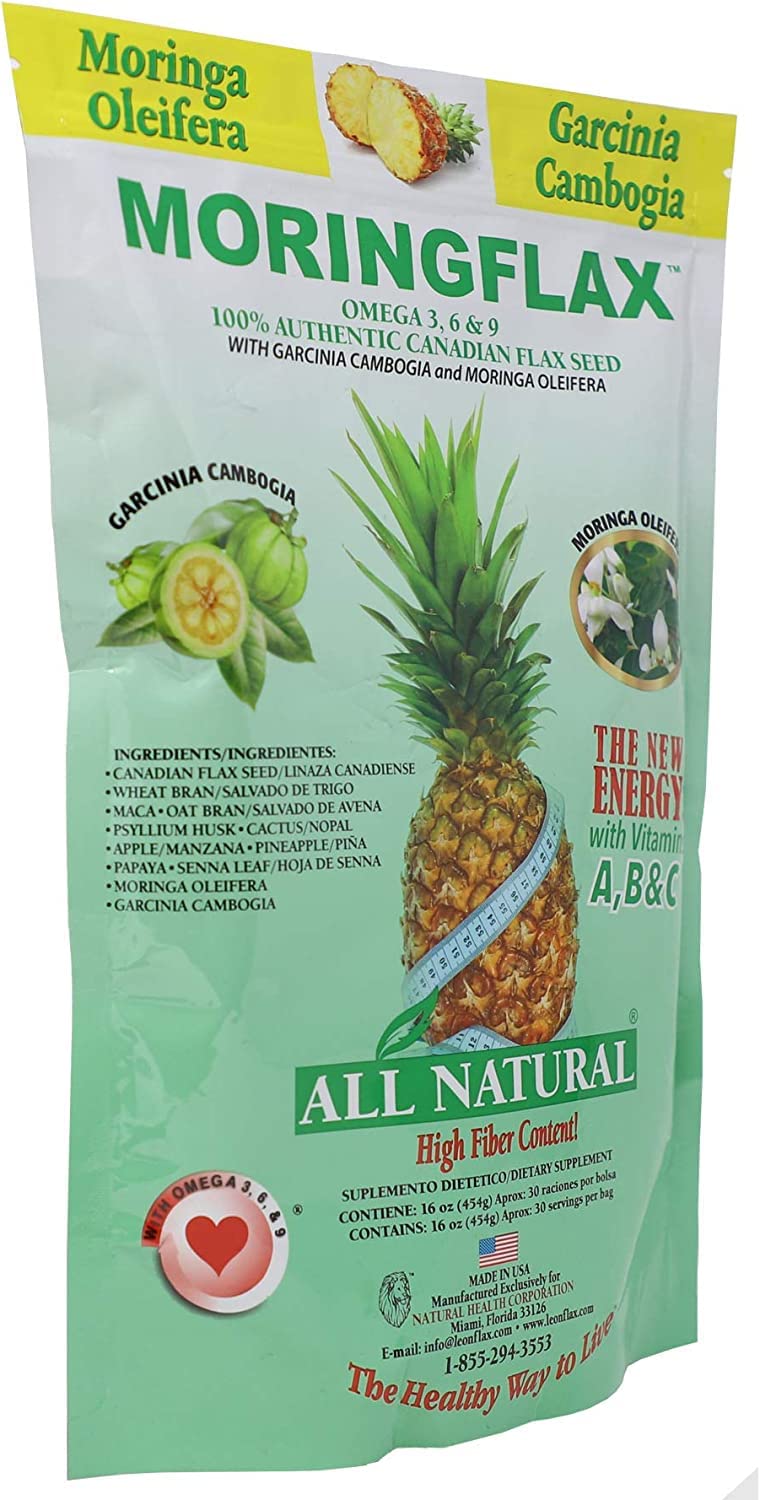 Moringflax Bag Formula 100 Natural Canadian Flax Seed with Garcinia Cambogia and Moringa Oleifera Bag, Tan, 16 Ounce - 2 Pack