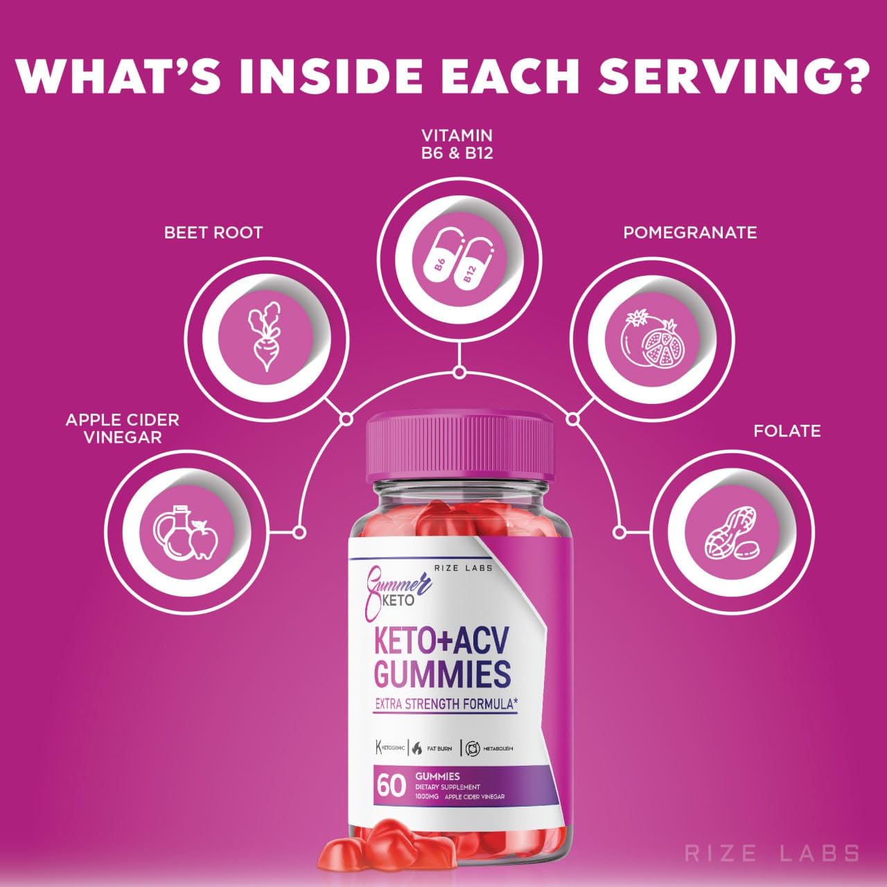 rize labs - Summer Keto+ACV Gummies - Summer Weight Loss Gummies - Belly Fat Diet, Vegan Advanced Formula (180 Gummies)