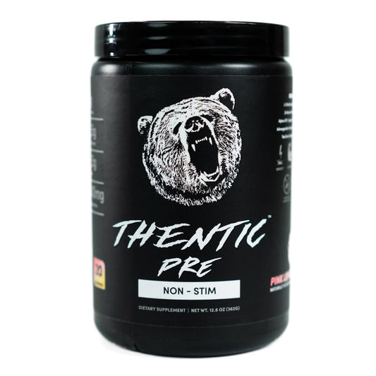THENTIC Caffeine Free Pre Workout - Naturally Flavored & Sweetened Nootropic Non-Stim Pre Workout Supplement- Laser Focus, Energy, Strength, Endurance, Power (Pink Lemonade)