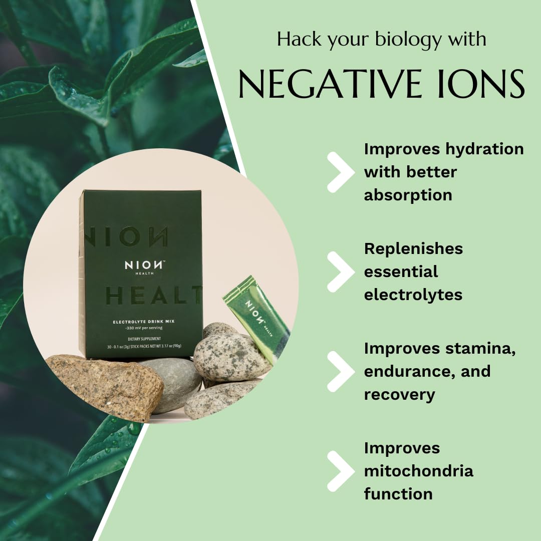 NION Electrolyte Powder | Negative Ion Hydration Packets | No Sugar, Calories, Artificial Ingredients | Intermittent Fasting Support | Improve Energy, Stamina, Mitochondrial Function | 30 Stick Pack