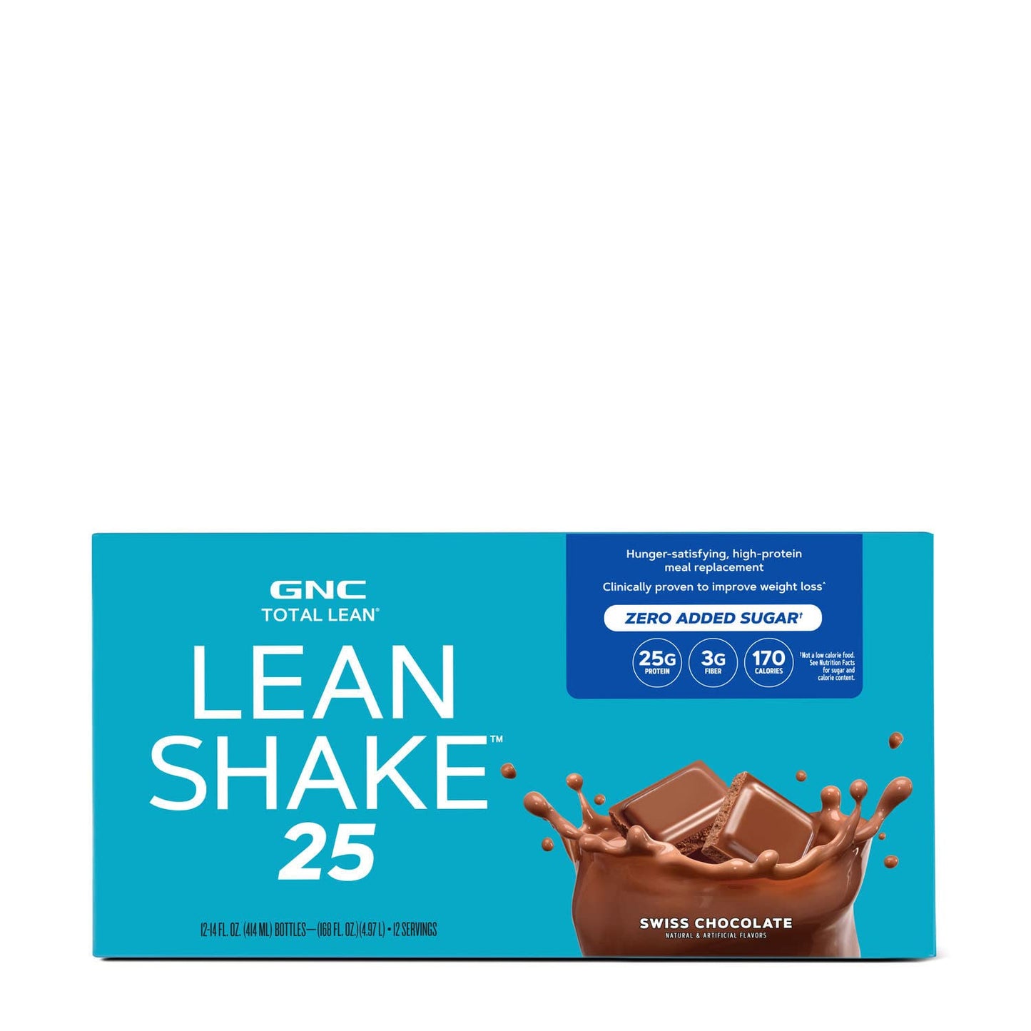 GNC Lean Shake 25 Protein Shake, Clinically Proven Weight Management, Meal Replacement, 25g Protein with Zero Added Sugar, Ready to Drink, Swiss Chocolate, Pack of 12