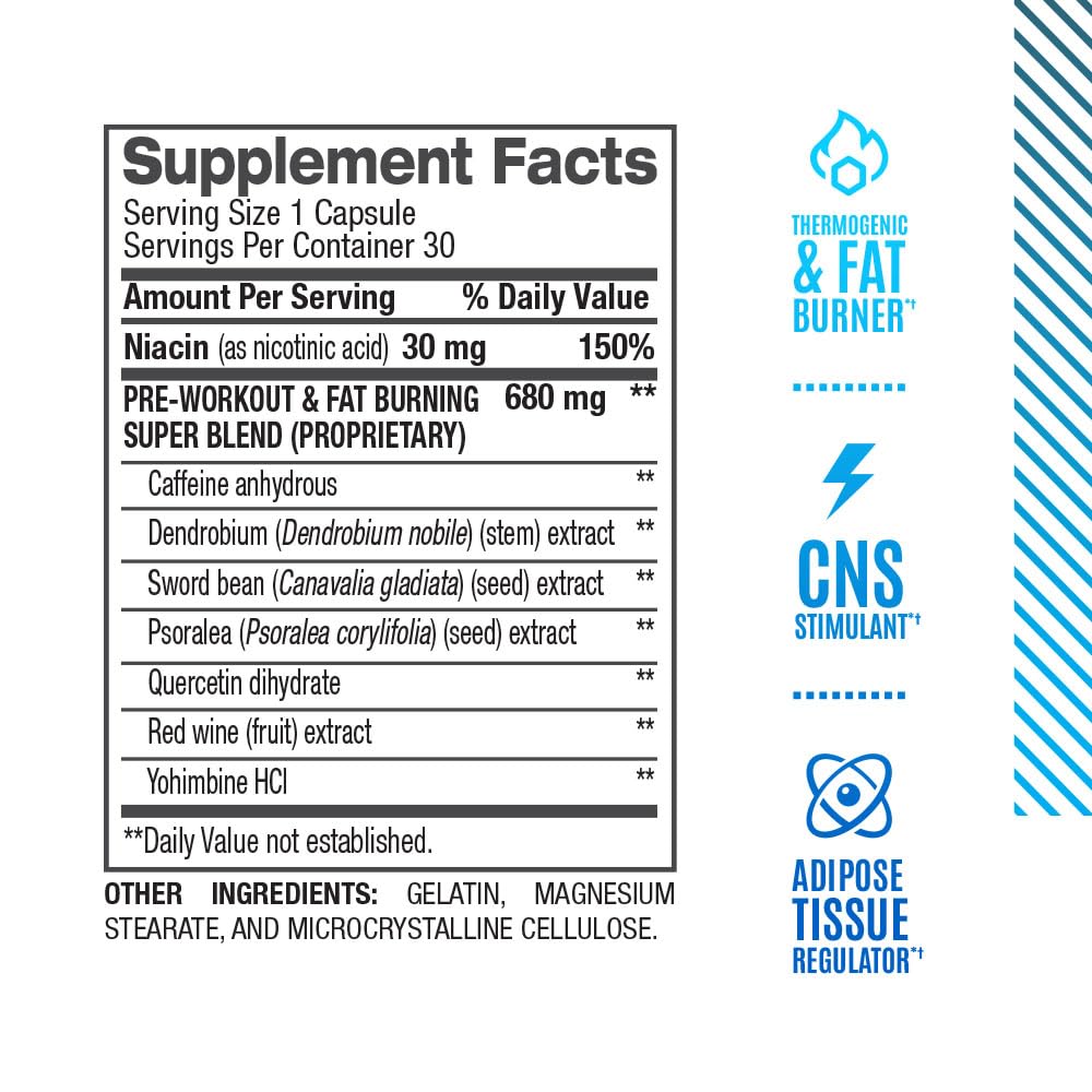 BPI Sports B4 - Extra-Strength Fat Burner - Keto-Friendly - Appetite Suppressant - Caffeine, Niacin, Quercetin, Yohimbine - 30 Servings - 710mg