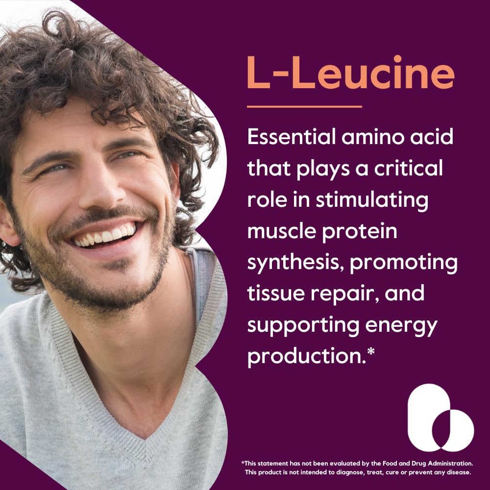 BESTVITE L-Leucine 500mg per Capsule (240 Vegetarian Capsules) - No Stearates - No Fillers - No Flow Agents - Vegan - Non GMO - Gluten Free
