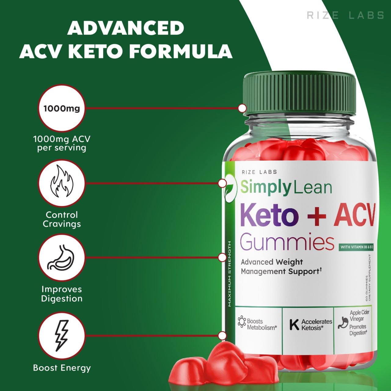 rize labs Simply Lean Keto + ACV Gummies for Advanced Weight Loss, Supplement, Maximum Strength Gomitas, Simply Lean Advanced Formula Review (60 Gummies)