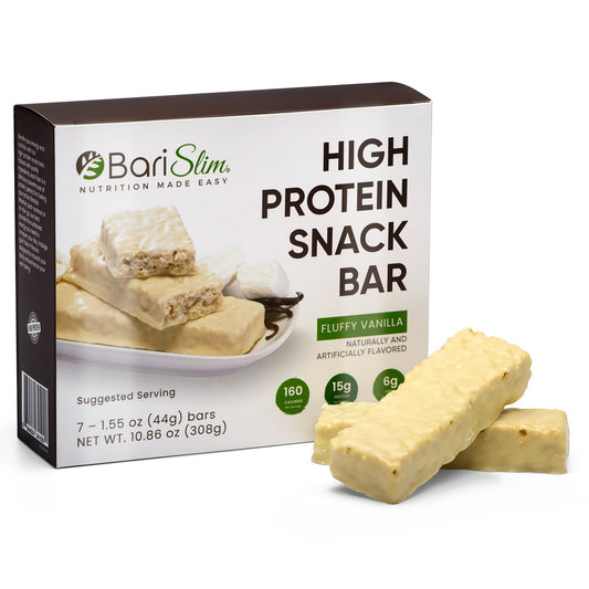 BariSlim High Protein Snack Bar for Bariatric Patients - Nutrient Rich Snack for Post-Surgery Wellness - Ideal for Weight Loss Maintenance & Daily Nutrition | Fluffy Vanilla Bar (13 oz)