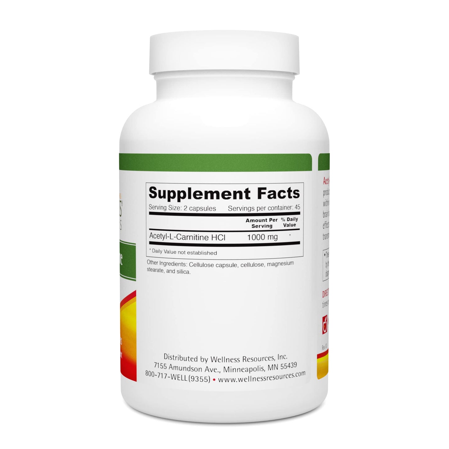 Wellness Resources Acetyl-L-Carnitine (ALC) for Memory, Nerves (500 mg, 90 Capsules)