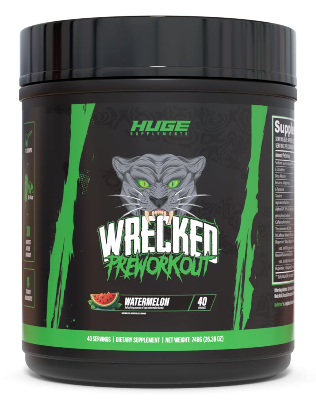 Wrecked Pre Workout Powder, Advanced Formula, Boosts Energy, Focus, Pumps & Performance, 10g L-Citrulline, 6.4g Beta Alanine, 5g Tyrosine, 1g Alpha GPC, 375mg Fast-Acting Caffeine & More (Watermelon)