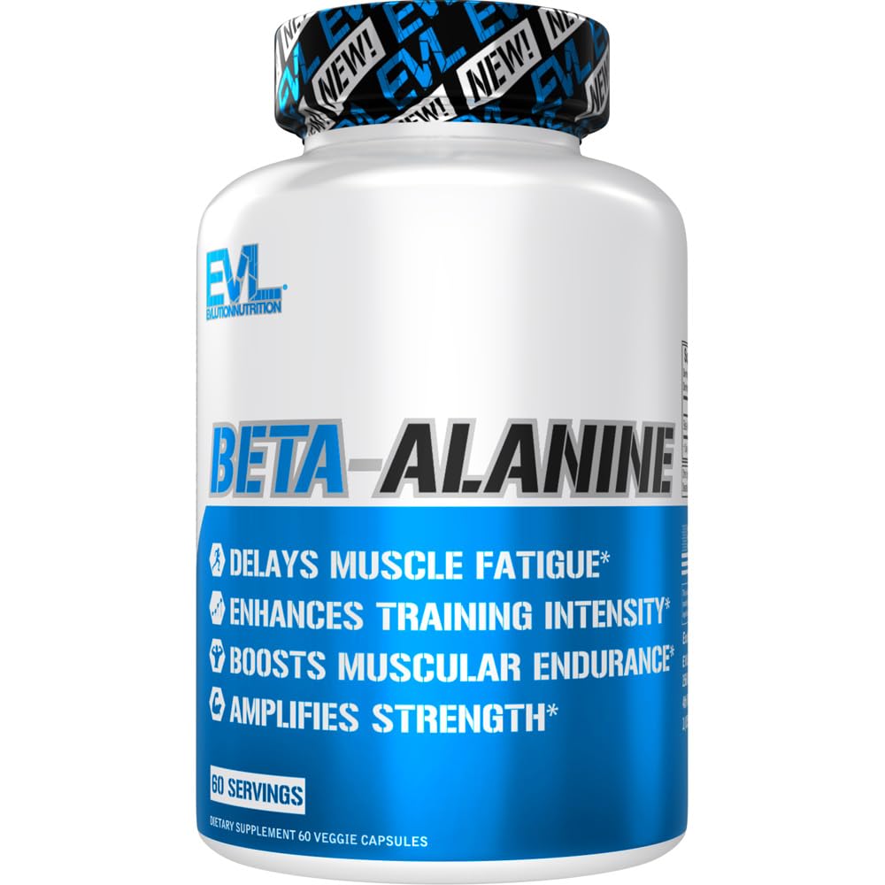 Evlution Nutrition Beta-Alanine Capsules - Enhance Training Intensity - 60 Count Beta-Alanine Supplement for Men & Women - Delay Muscle Fatigue, Boost Endurance, Amplify Strength
