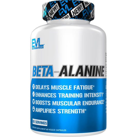 Evlution Nutrition Beta-Alanine Capsules - Enhance Training Intensity - 60 Count Beta-Alanine Supplement for Men & Women - Delay Muscle Fatigue, Boost Endurance, Amplify Strength