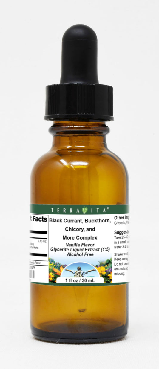 Terravita Black Currant, Buckthorn, Chicory, and More Complex Glycerite Liquid Extract (1:5) - Vanilla Flavored (1 oz, ZIN: 523458)