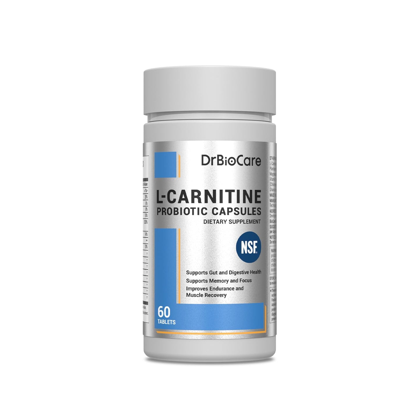 DrBioCare L-Carnitine Probiotics Supplement, Contains L-Carnitine, Probiotics, Green Coffee Powder, Yerha Mate Extract, Garcinia Cambogia Extract, Vitamin B Complex, Vitamin A, Vitamin C 60 Capsules