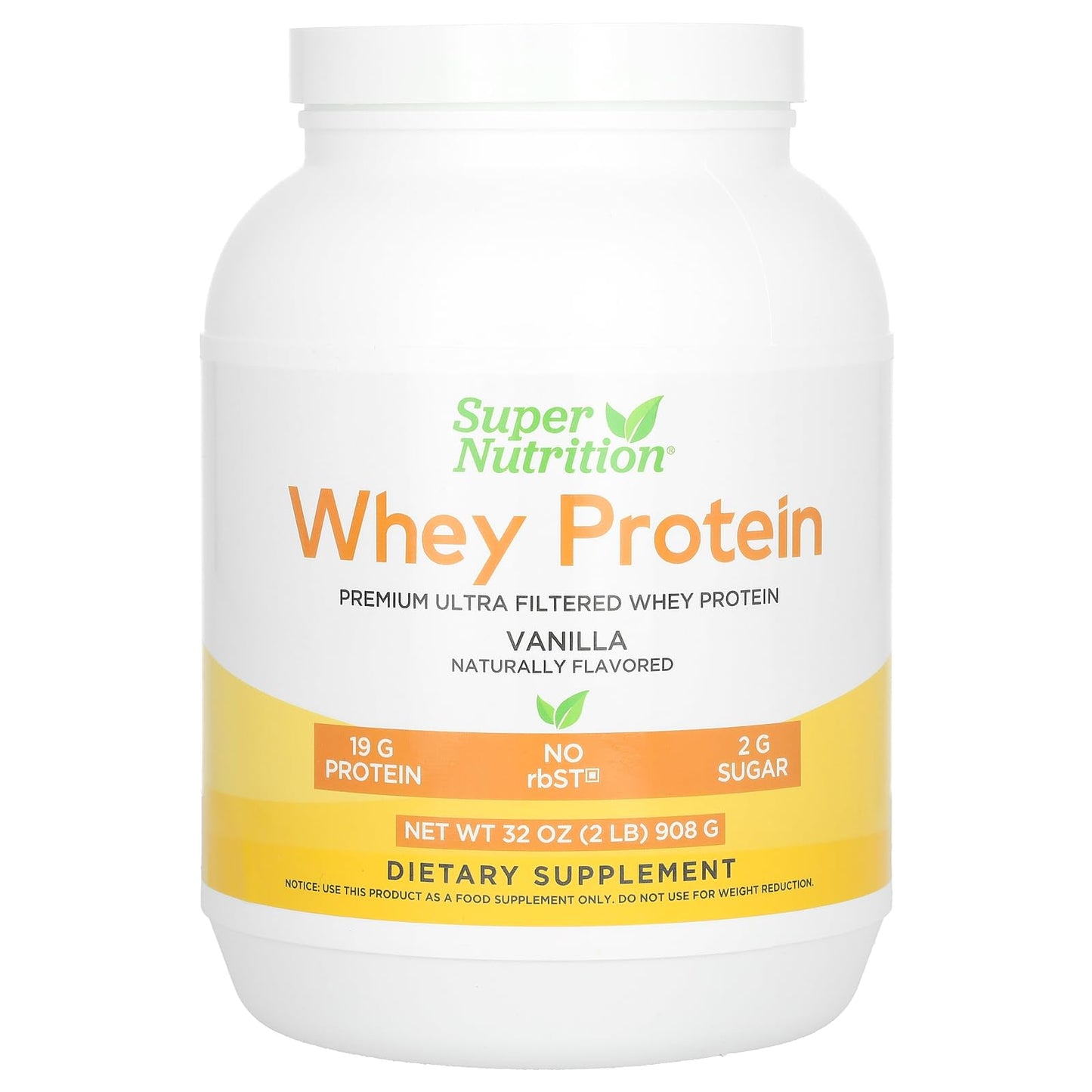 Super Nutrition Ultra Filtered Whey Protein Powder, Non-GMO, RBST Free, Vanilla, 2 lb (908 g)