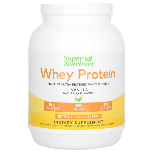 Super Nutrition Ultra Filtered Whey Protein Powder, Non-GMO, RBST Free, Vanilla, 2 lb (908 g)