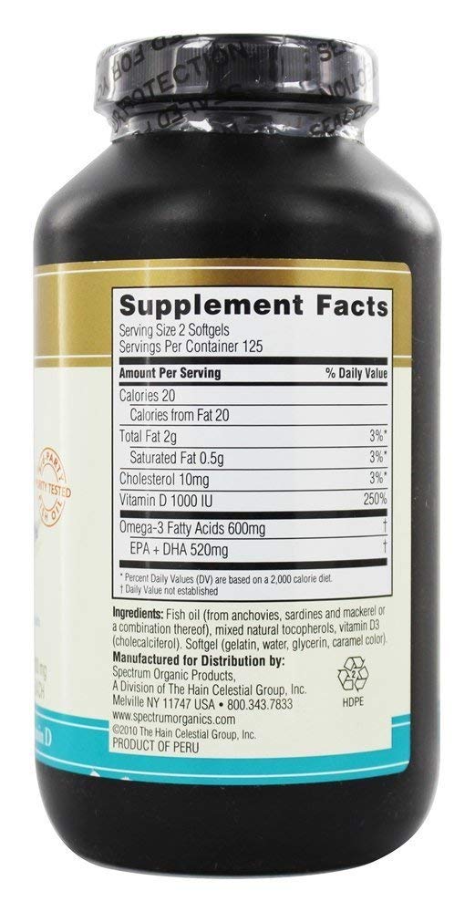 Spectrum Essentials Softgels, Fish Oil with Vitamin D, 1000 mg, 250 Count