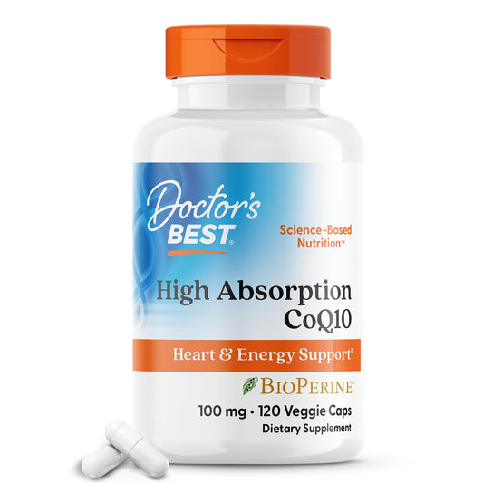 Doctor's Best High Absorption CoQ10 with Bioperine, Heart Health & Energy Production, Non-GMO, Gluten & Soy Free, Vegan, 100 Mg, 120 count