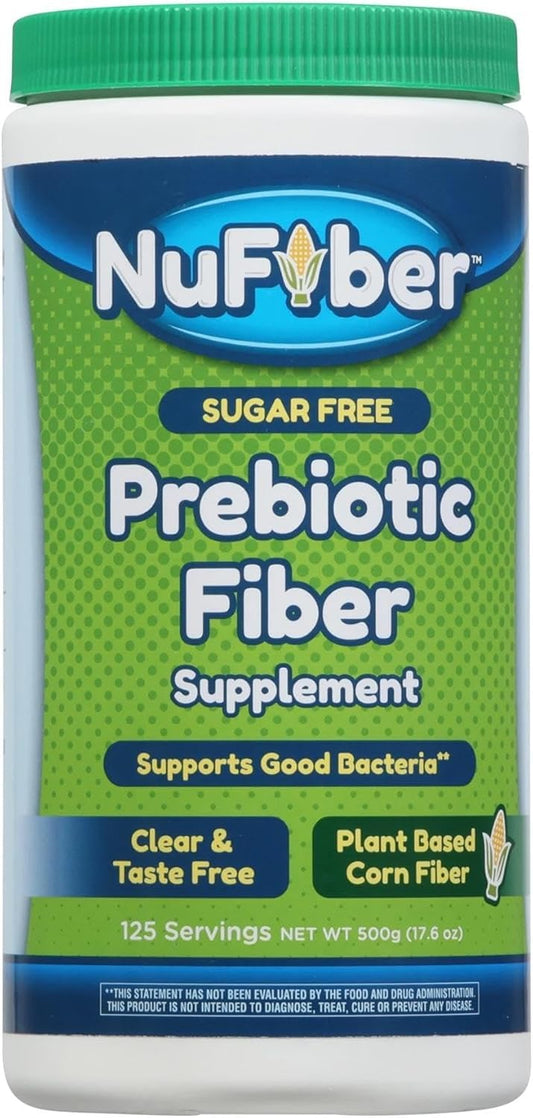 NuFiber Fiber Supplement, Daily Prebiotic Fiber, 125 Servings, Clear, Grit & Taste Free, No Gluten & Sugar, Plant Based Corn Powder to Support Digestive & Gut Health