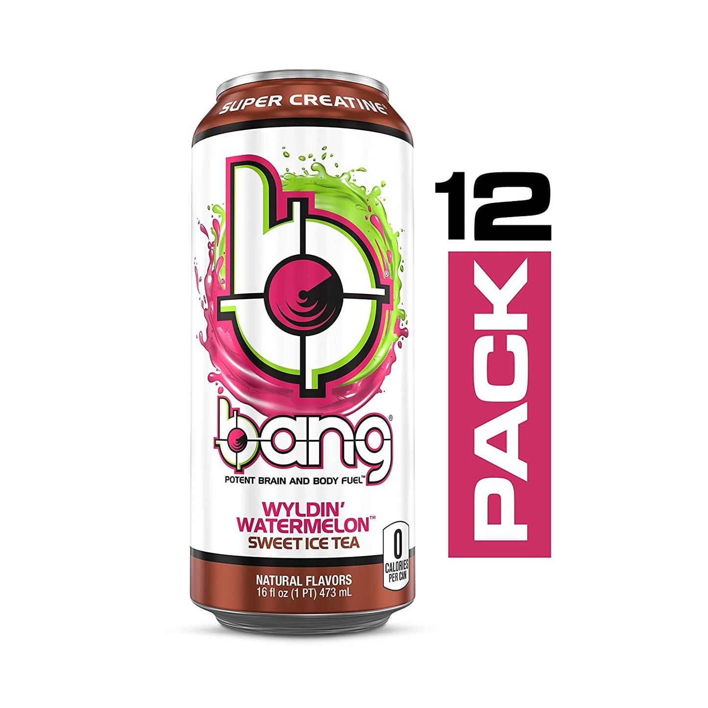 Bang | Potent Brain & Body Fuel - Creatine, EAA Aminos, Ultra CoQ10; Pre and Post Workout; Sugar Free, Zero Calories; Energy & Performance | Wyldin' Wateremelon Sweet Ice Tea, (12) Cans