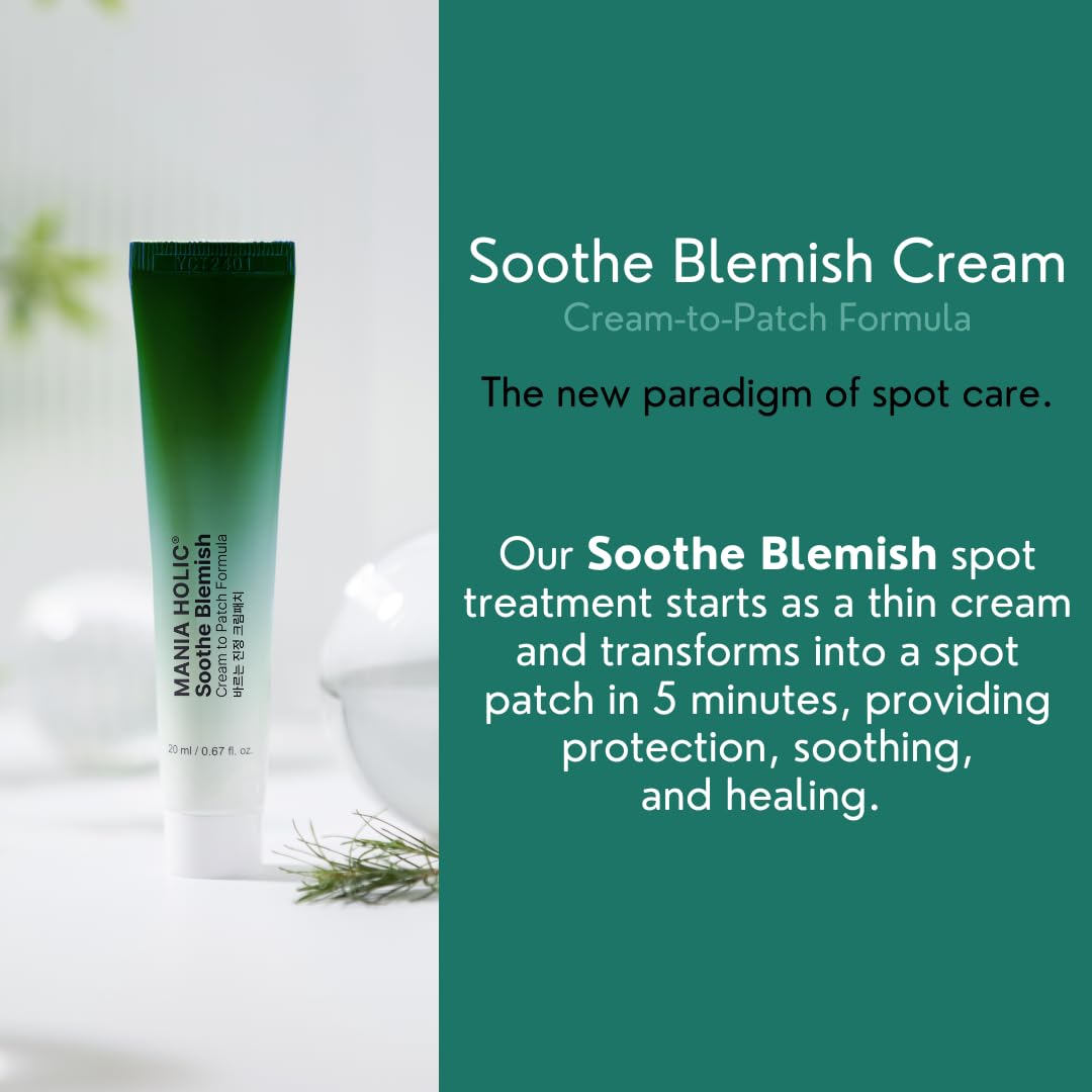 MANIA HOLIC Soothe Blemish Cream | 2-in-1 Blemish Spot Clearing Care, No Adhesive Cream-to-Patch Formula, Sebum Care, Hydrates and Soothes Skin, Makeup Friendly, Korean Skincare, 0.67 fl oz.