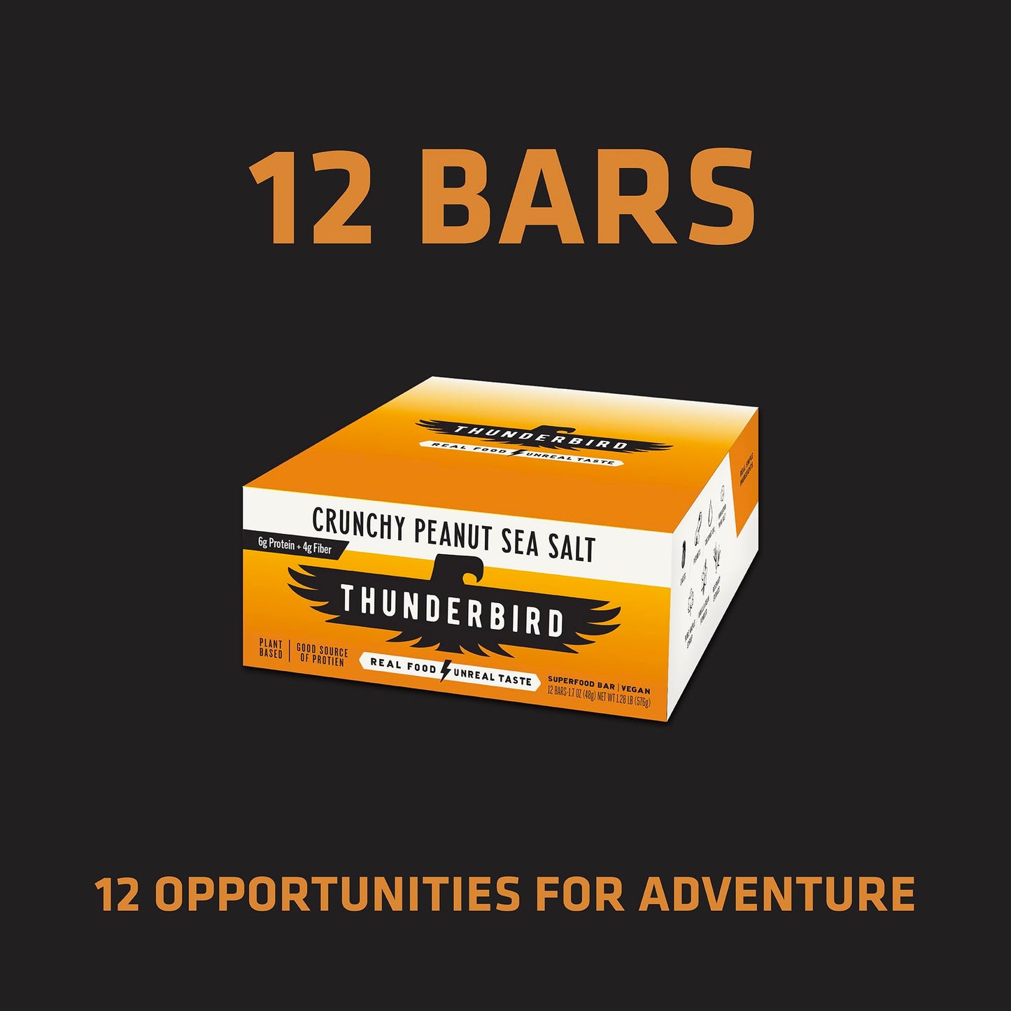 Thunderbird Bars Energy Snack, Gluten-Free with Protein, Healthy Real Food, Vegan Non-GMO, No Added Sugar, Crunchy Peanut Butter (12 Count, 1.7 oz. Bars)