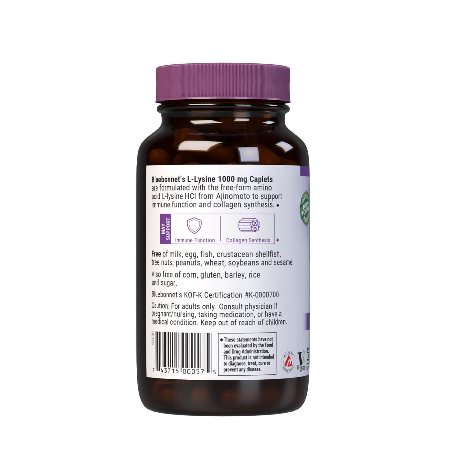 Bluebonnet L-Lysine 1000 mg Caplets, 100 Count