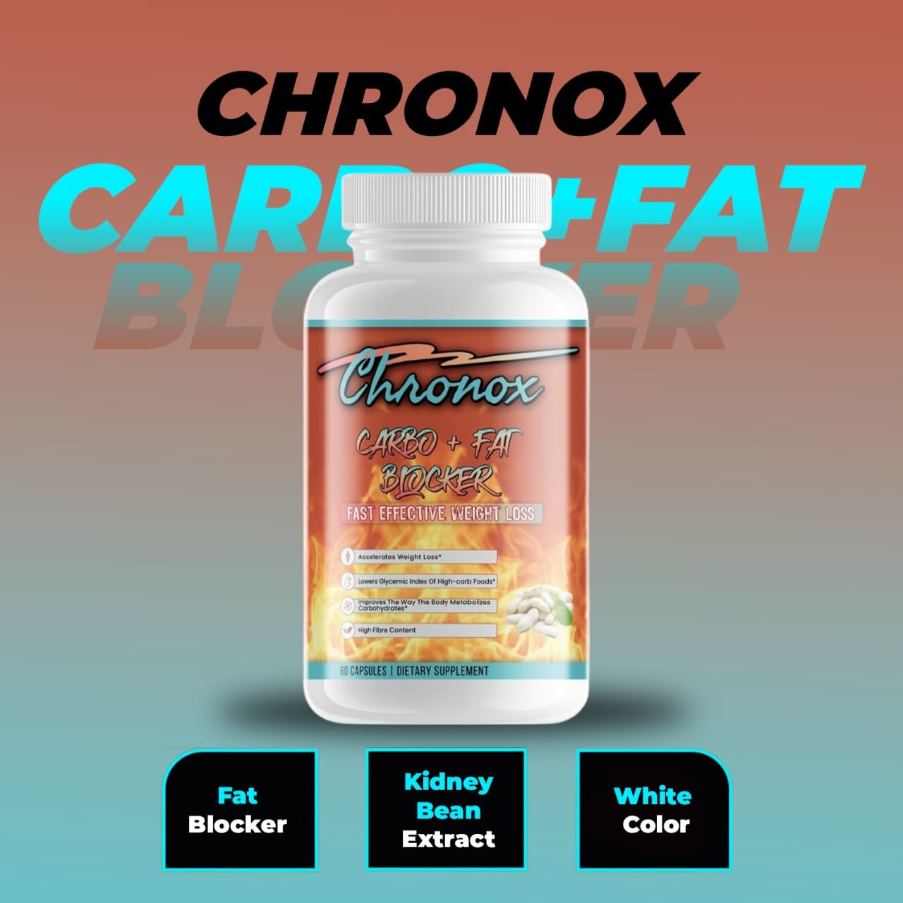 Chronox (60 Capsules Kidney Bean Extract Weight Loss Diet Capsules - Supports Balanced Carbohydrate Metabolism - Suitable for Men and Women - Non-GMO, Vegan Dietary Supplement