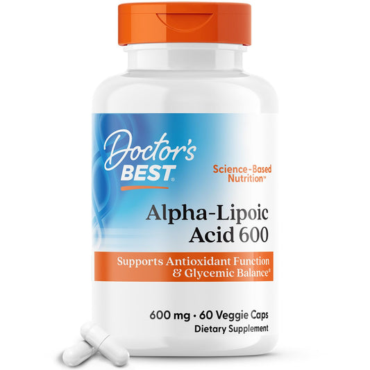 Doctor's Best Alpha-Lipoic Acid 600, Supports Antioxidant Function & Glycemic Balances, Non-GMO, Gluten Free, Vegan, Soy Free, 600 mg, 60 Veggie Caps