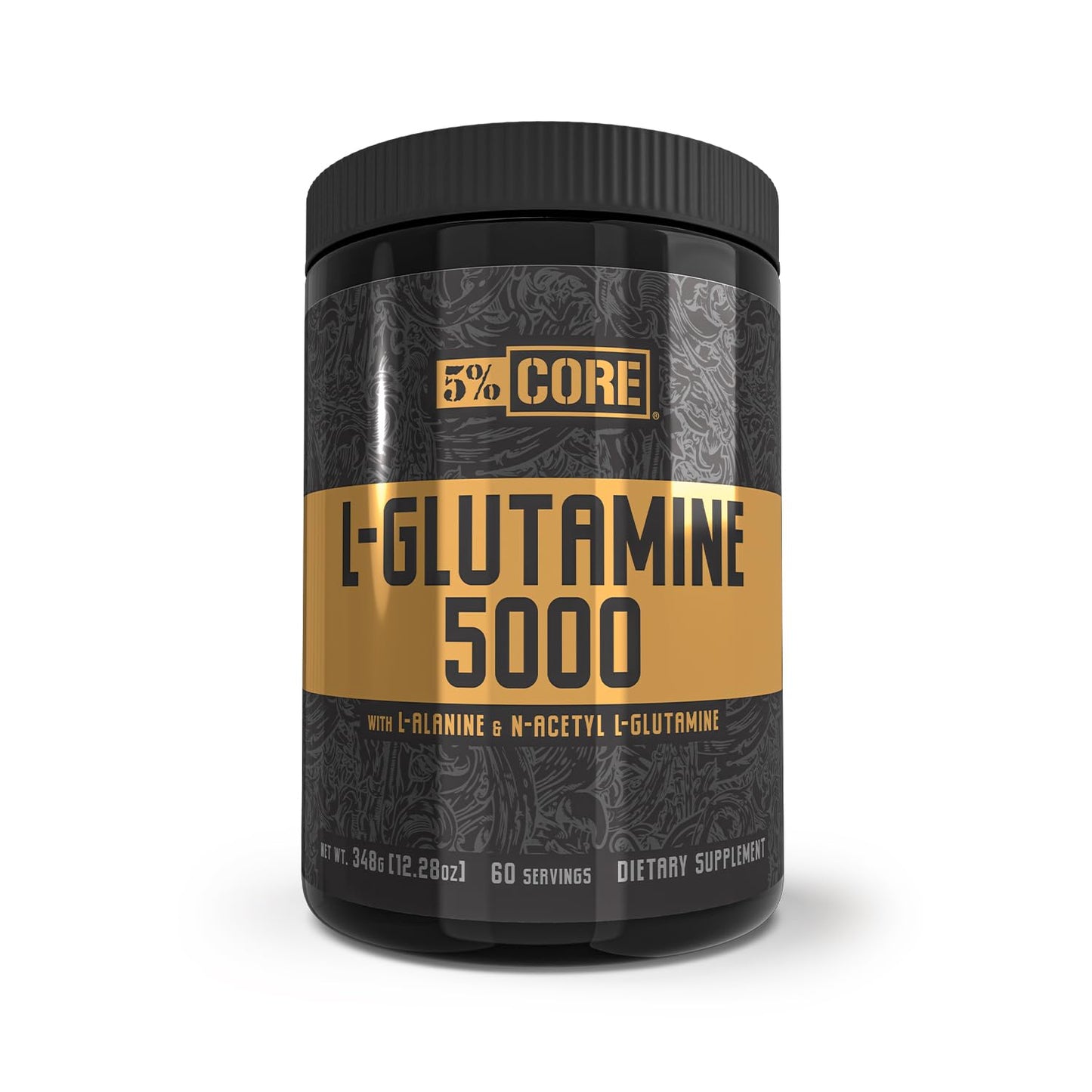 5% Nutrition Core L-Glutamine 5000 Supplement w/L-Alanine | Immune & Digestive Support | Amino Acid Muscle Builder Post Workout Recovery | Unflavored (60 Servings)