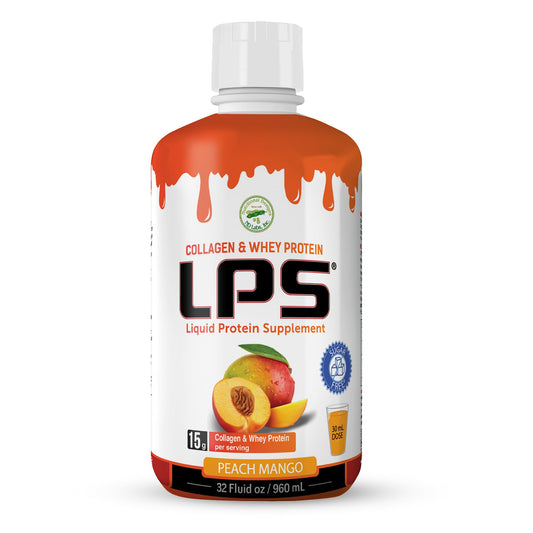 Nutritional Designs LPS Liquid Collagen & Whey Protein Supplement - Sugar-Free Non-GMO Drink - Promotes Healthy Skin & Hair for Men & Women (Peach Mango)