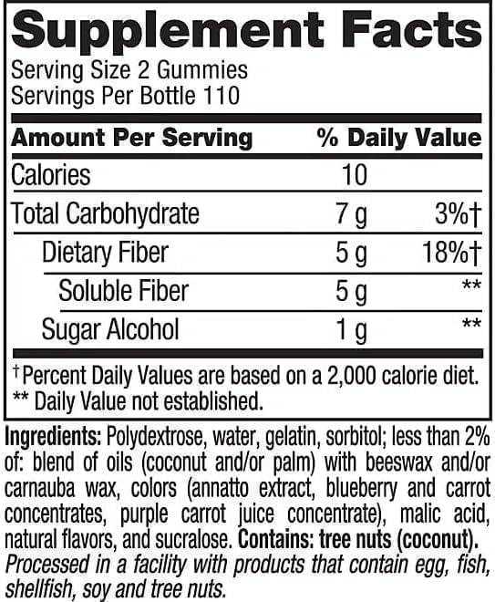 Vita Fiber Well Gummies, Sugar Free, Peach, Raspberry & BlackBerry Flavors, 220 Count, Pack of 1
