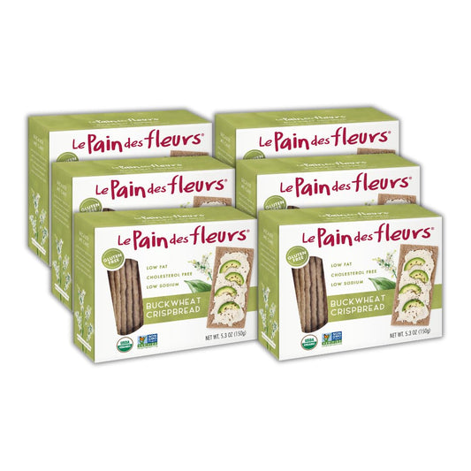 Le Pain Des Fleurs Organic Buckwheat Crispbread  Low Sodium Low Fat Vegan Crackers 6 Pack of 53 oz Boxes