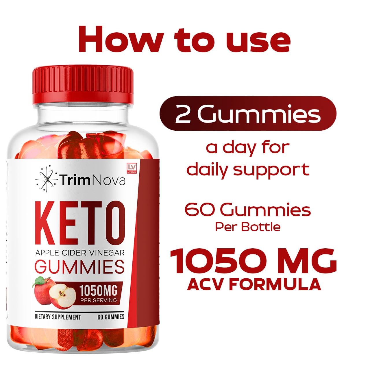 LIVORKA (3 Pack) TrimNova Keto ACV Gummies, TrimNova Gummies, TrimNova Keto, TrimNova Keto ACV Gummies, Trimnova, TrimNova Keto Formula, TrimNova Keto ACV Gummies 1050MG, 180 Gummies for 3 Months.