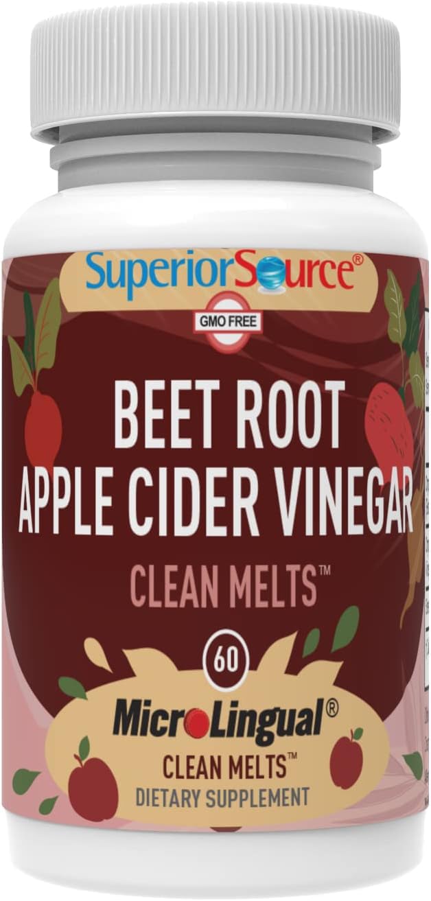 Superior Source Beet Root & Apple Cider Vinegar Clean Melts - Premium Energy Supplement & Nitric Oxide Booster - Organic, Non-GMO & Preservative-Free - 60 MicroLingual Tablets