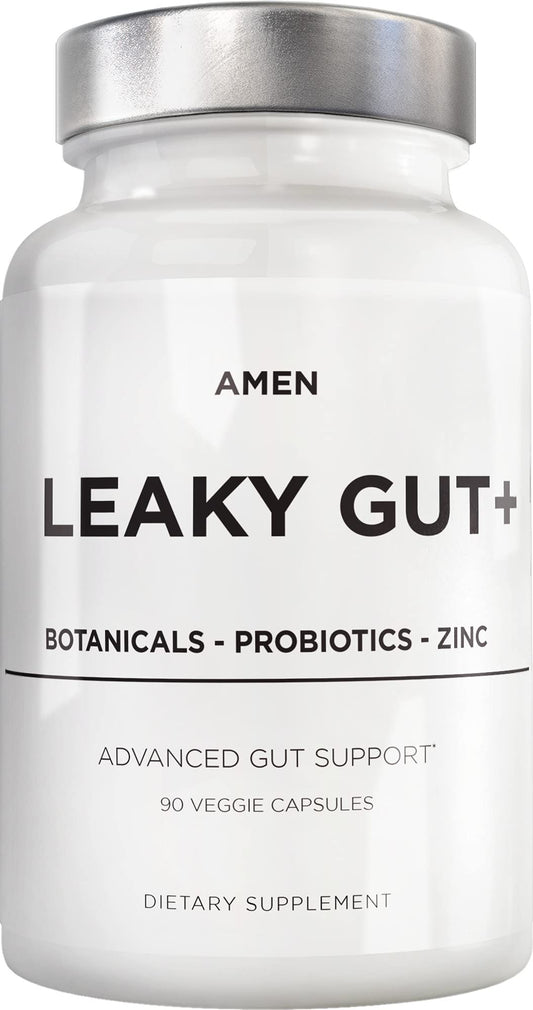 Amen Leaky Gut Supplement - Advanced Formula with Bioavailable L Glutamine, Zinc, Turmeric, DGL Licorice Root - Marshmallow Root - Probiotics & Fermented Prebiotics - Vegan, Non-GMO - 90 Capsules