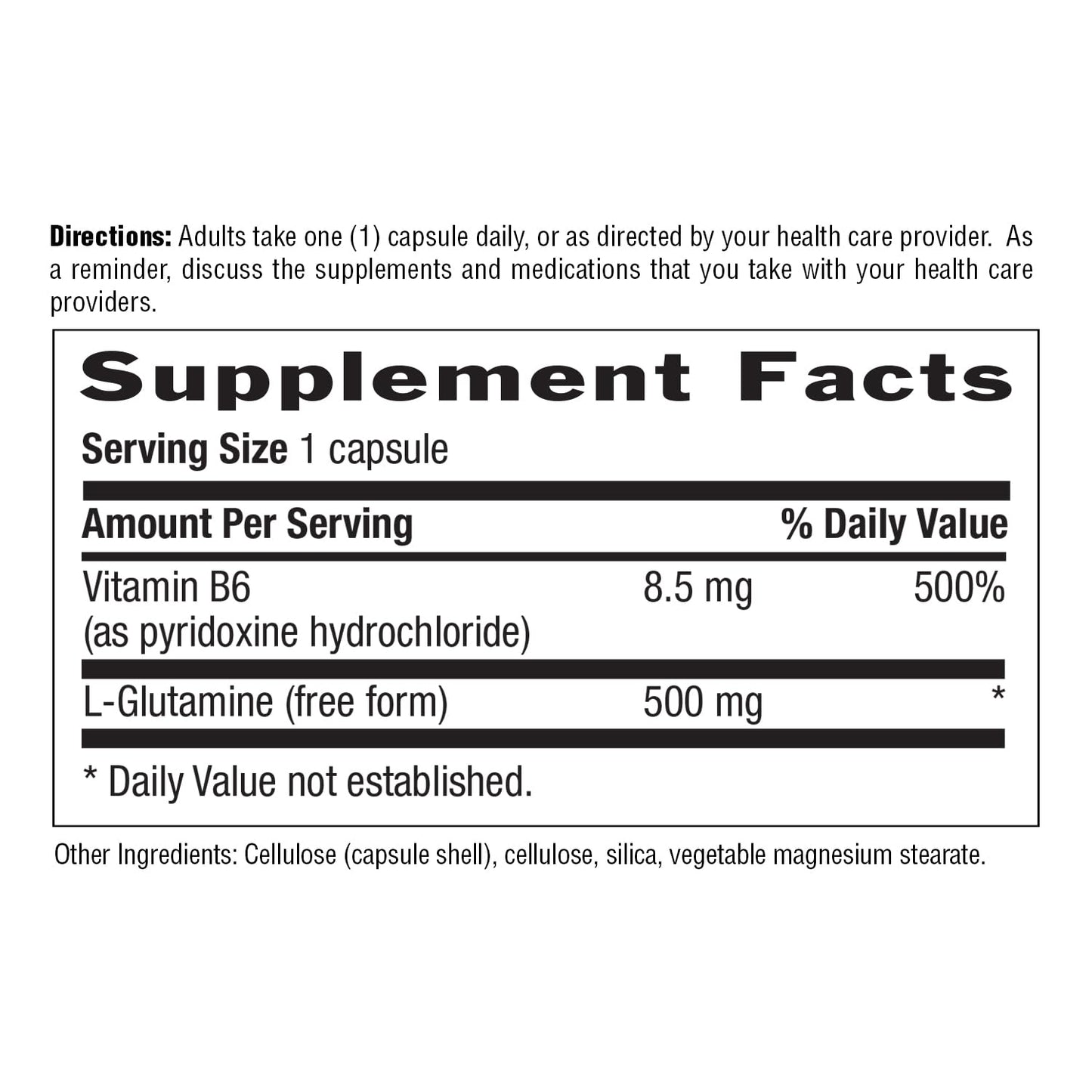 Country Life L-Glutamine 500 mg with B-6 - Amino Acids Supplement for Muscle Support & Gut Health - Vegan, Gluten-Free, Kosher - High Absorption - No Yeast, Corn, Soy - 100 Capsules