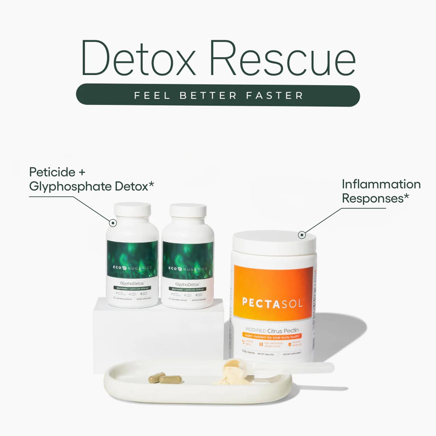 EcoNugenics Detox Rescue Supplement Bundle for Men & Women - PectaSol Modified Citrus Pectin Fiber + 2 GlyphoDetox Bottles - Safely Removes Pesticides & Agricultural Toxins, Offers Total-Body Support