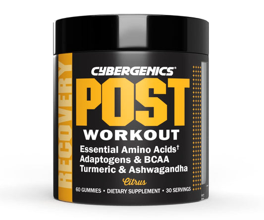 Cybergenics Post-Workout Gummies, Recovery Accelerator, Support Muscle Recovery & Joint Health, Essential Amino Acids, with Ashwagandha & Curcumin, BCAAs, Citrus Flavor, 60 Gummies, 30 Servings