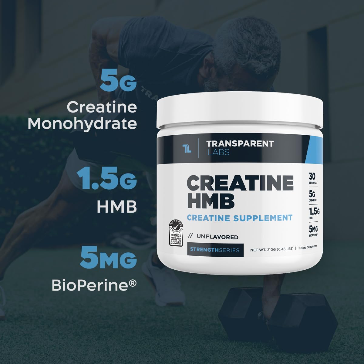 Transparent Labs Creatine HMB - Creatine Monohydrate Powder with HMB for Muscle Growth, Increased Strength, Enhanced Energy Output, and Improved Athletic Performance - 30 Servings, Unflavored