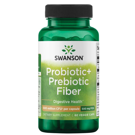 Swanson Prebiotic + Probiotic Fiber - Natural Supplement Promoting Digestive System & Immune Health Support - Aids Regularity & GI Tract Health - (60 Capsules, 500 Million CFU Each)