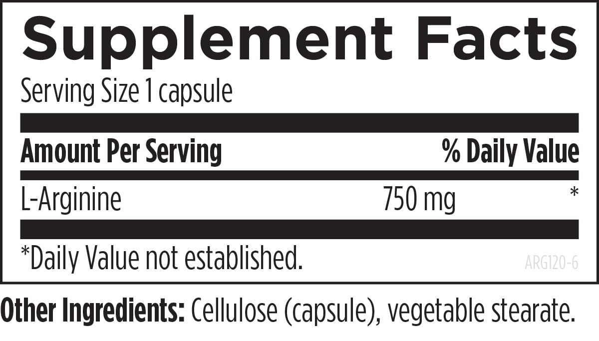 Designs for Health L-Arginine 750mg - Vegetarian Amino Acid Supplement + Nitric Oxide Precursor - Promotes Heart + Immune Health (120 Veg Capsules)