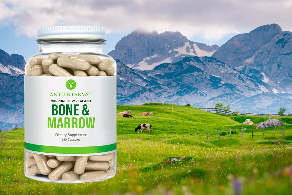 Antler Farms - 100% Pure New Zealand Bone & Marrow, 180 Capsules, 750mg - Grass Fed, Pasture Raised Whole Bone Extract, Cold Processed, Healthy Essential Fats, Stem Cells, Collagen, Calcium