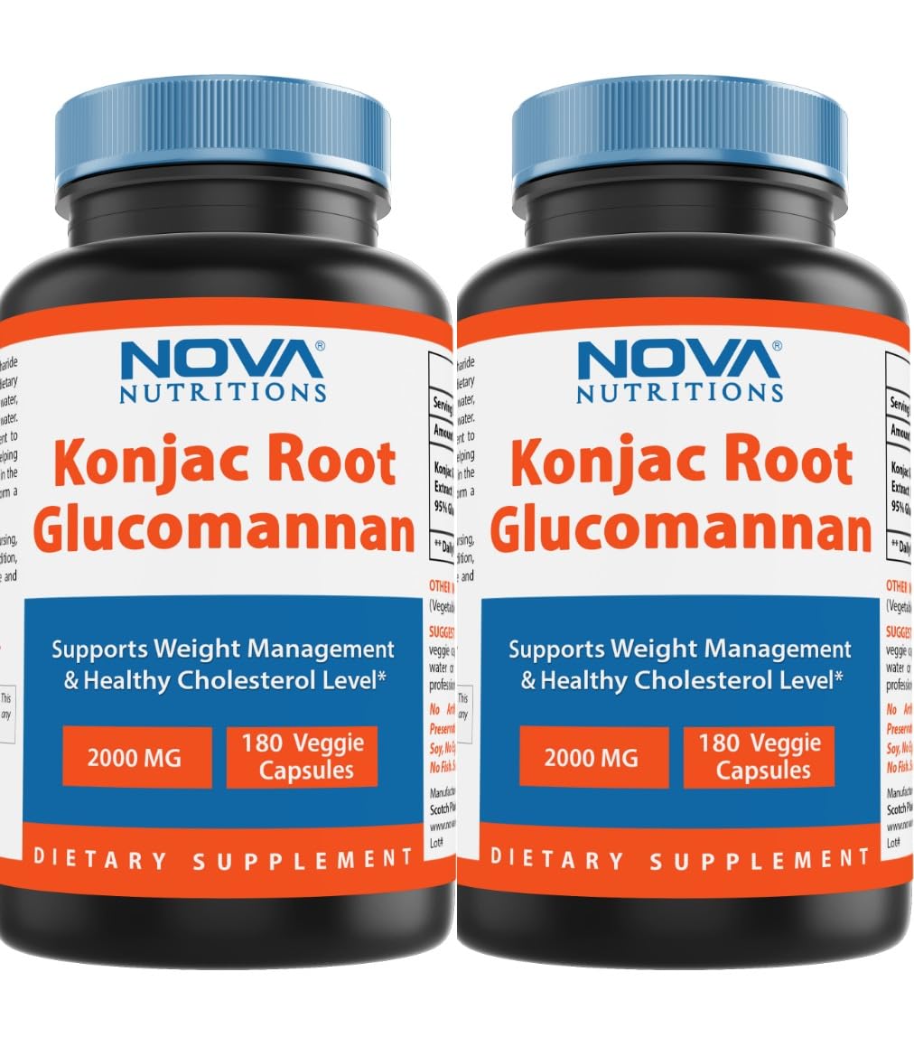 Nova Nutritions 2 Pack Konjac Root Glucomannan Capsules 2000 mg/Serving Veggie Caps 180 Count (Total 360 Capsules)